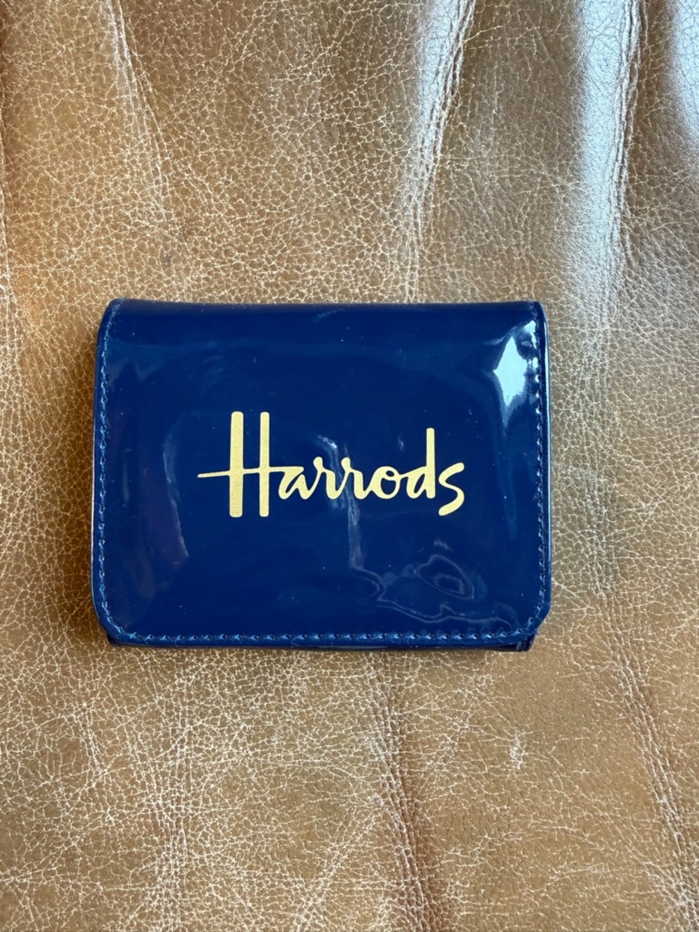 Harrods Blue Patent Card Holder/Wallet with Gold Logo